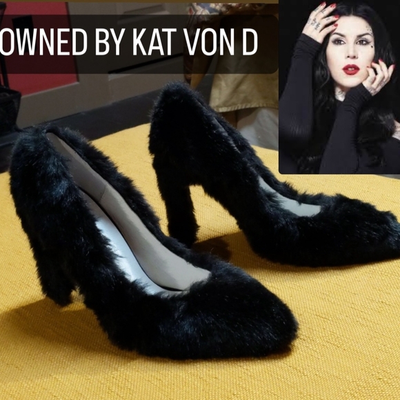 CELEBRITY OWNED! From Kat Von D auction!! Jeffrey Campbell furry heels - Picture 1 of 11